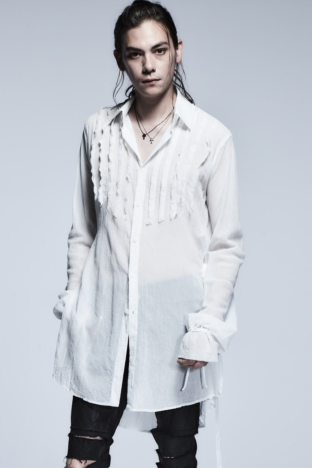 Shirring Sleeve Long Shirts White