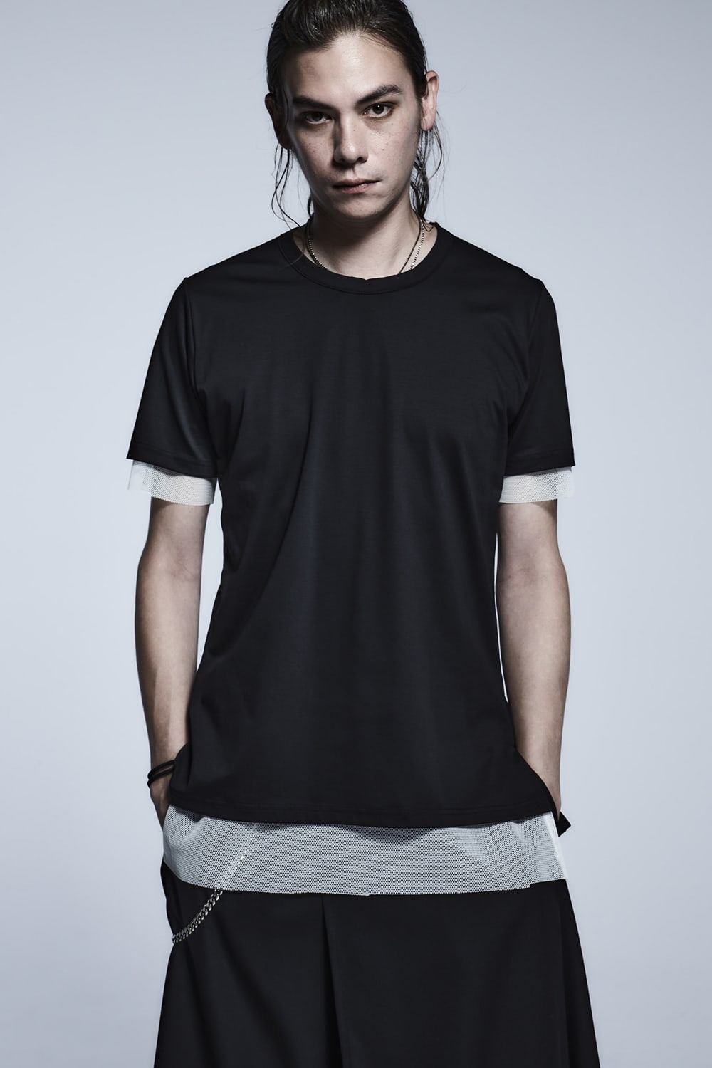 Layerd Asymme T-Shirts Black×White