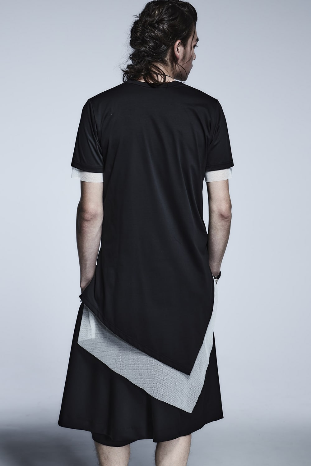 Layerd Asymme T-Shirts Black×White