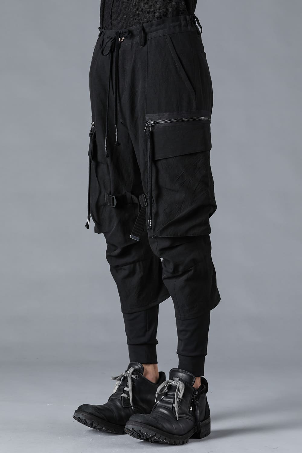 塩縮ワッシャードビーボーダーレイヤードカーゴパンツ