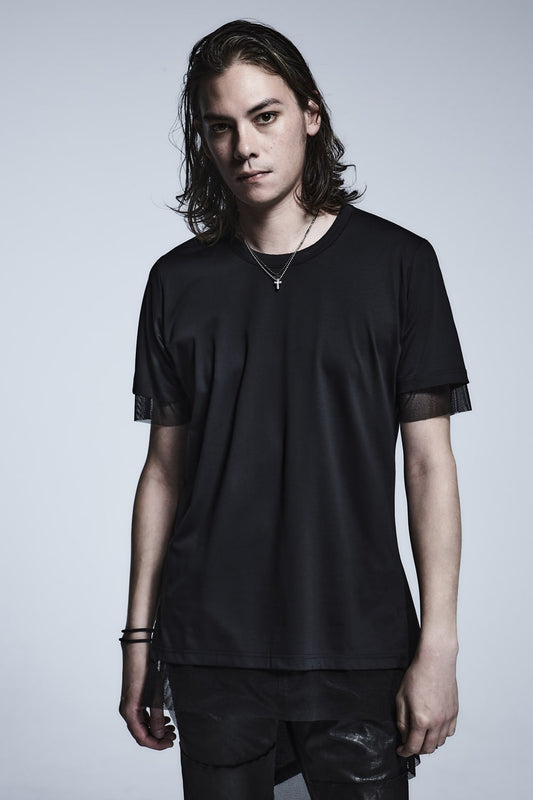 Layerd Asymme T-Shirts Black×Black