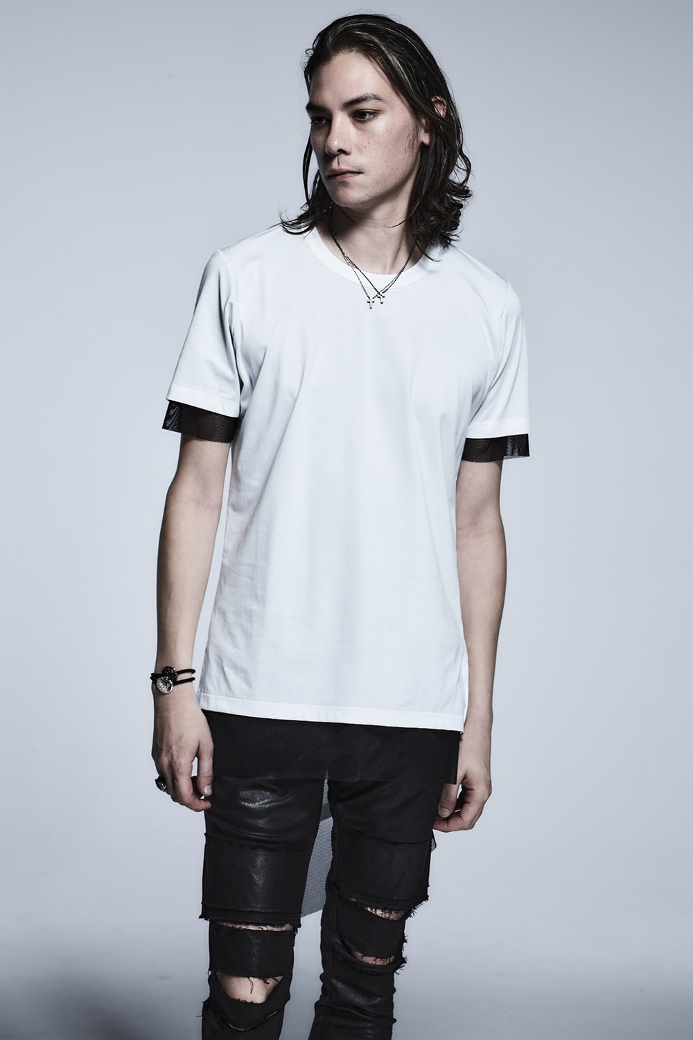 Layerd Asymme T-Shirts White×Black