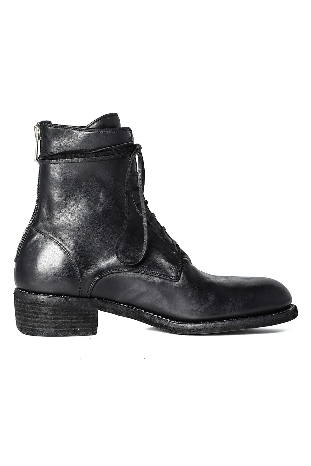 Back Zip Race Up Boots - Horse Full Grain - 795BZX Black