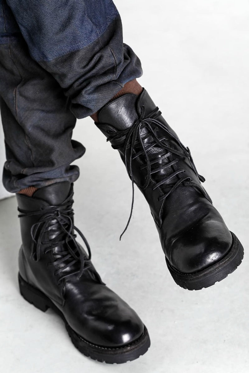 Laced Up Boots Rubber Sole - Horse Full Grain Leather - 795V