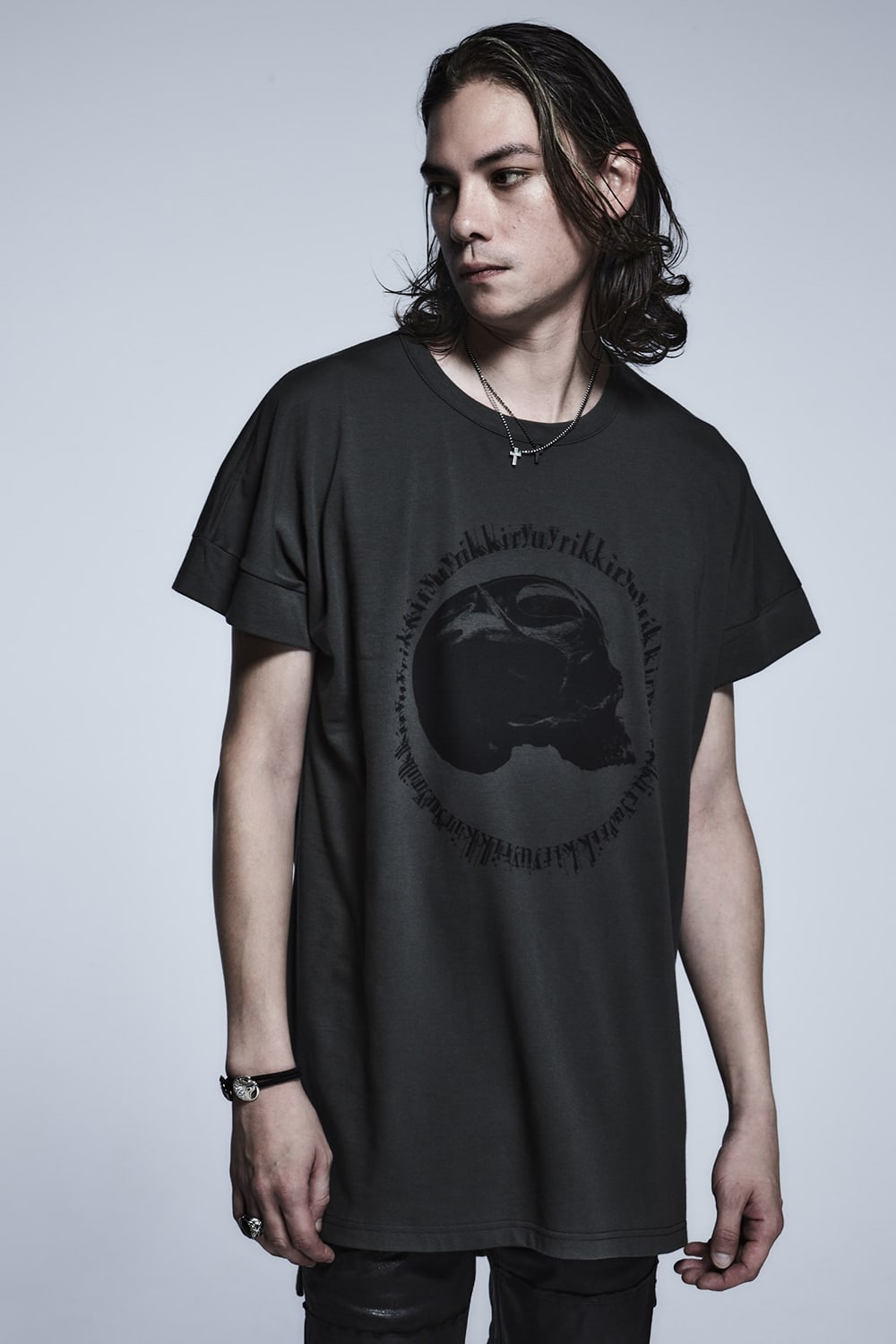 ドロップ ショルダー Tシャツ(スカルプリント) Grey