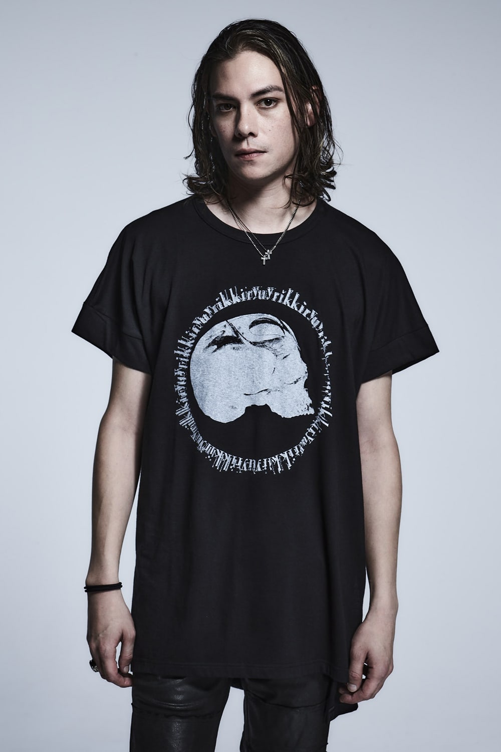 ドロップ ショルダー Tシャツ(スカルプリント) Black