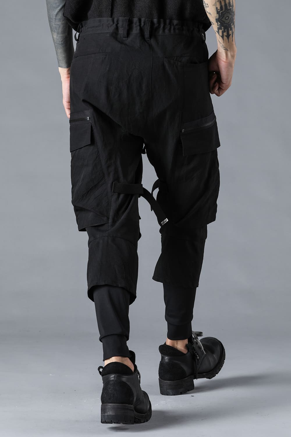 塩縮ワッシャードビーボーダーレイヤードカーゴパンツ