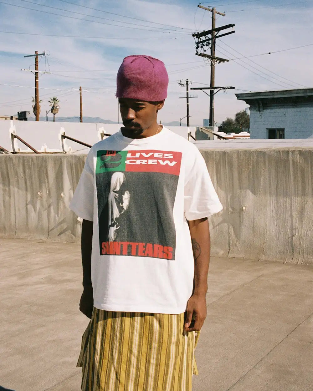 DENIM TEARS × SAINT Mxxxxxx LIVES CREW Short sleeve T-shirt