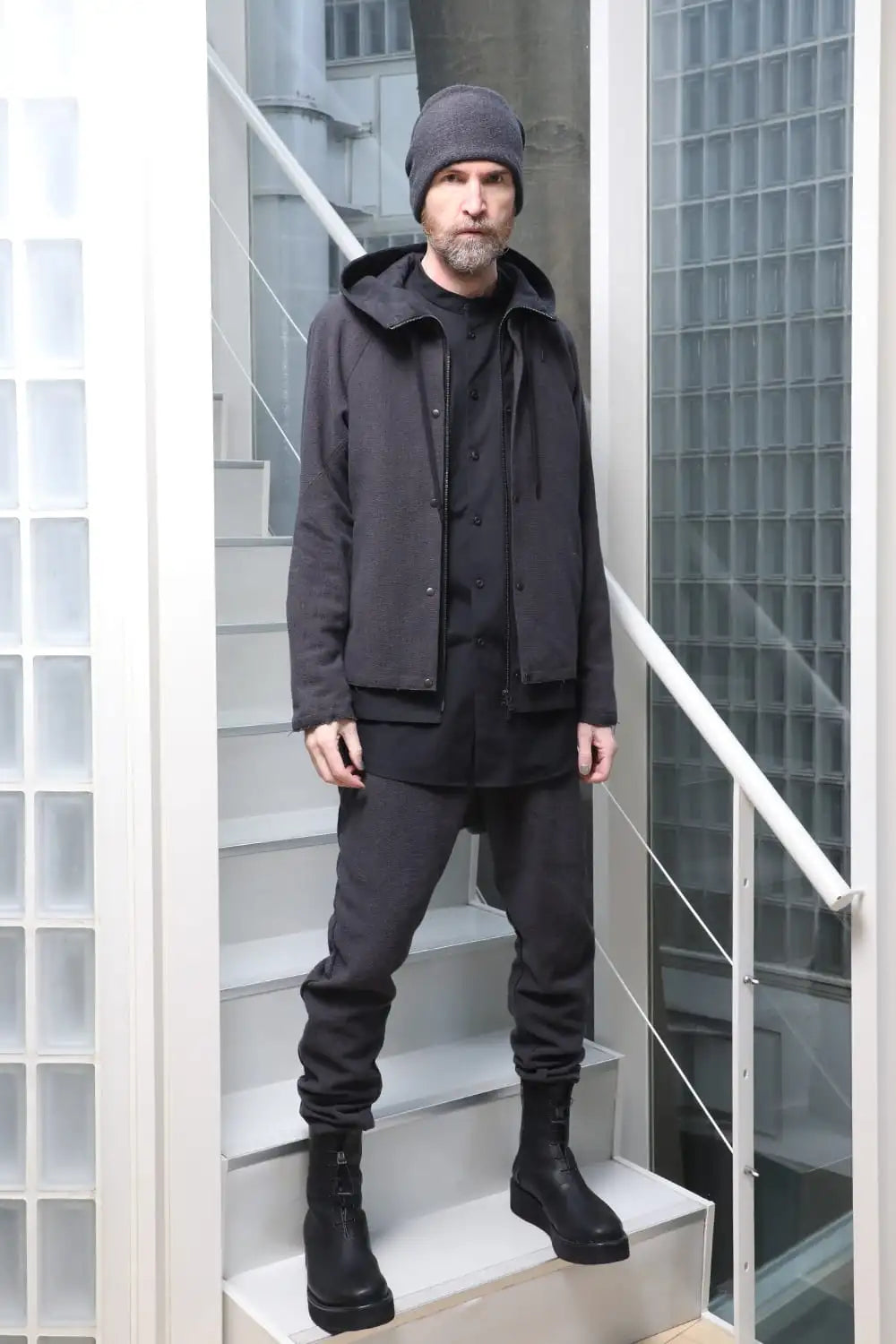 Hooded jacket silk / linen