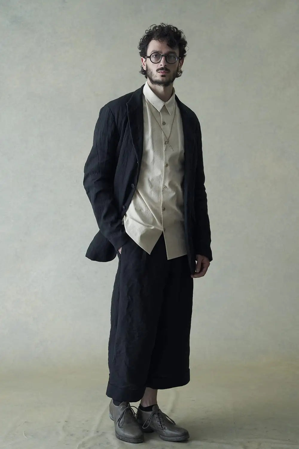 Cropped baggy pants linen / japanese paper