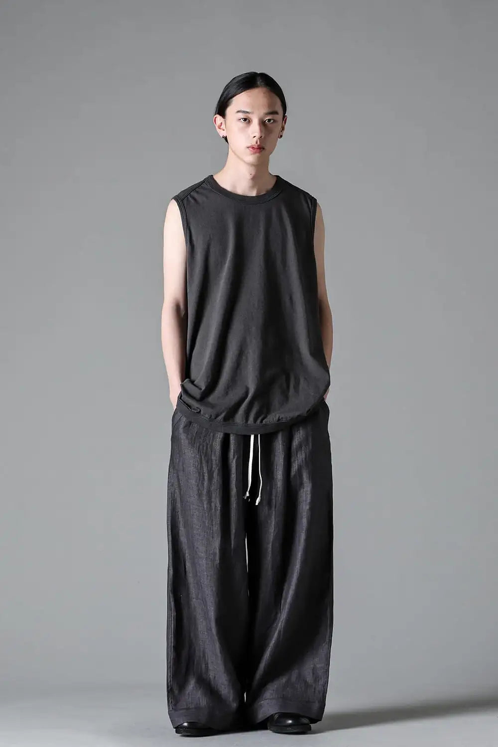 SLEEVELESS TEE Cotton Hemp Jersey BLACK