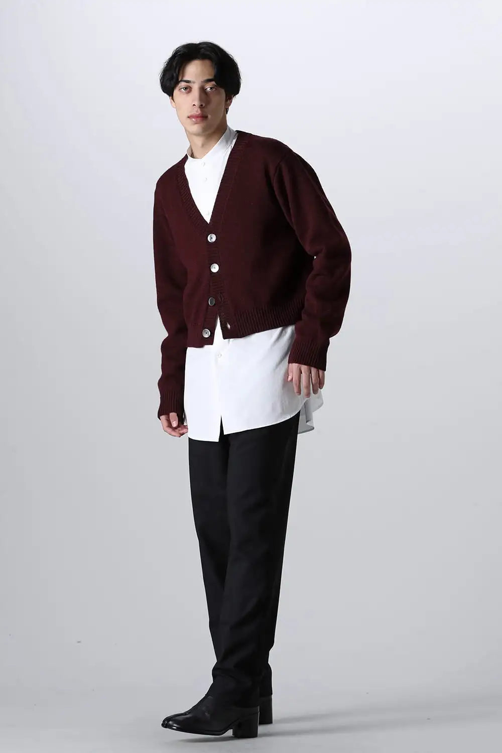 shetland wool cropped cardigan Bordeaux