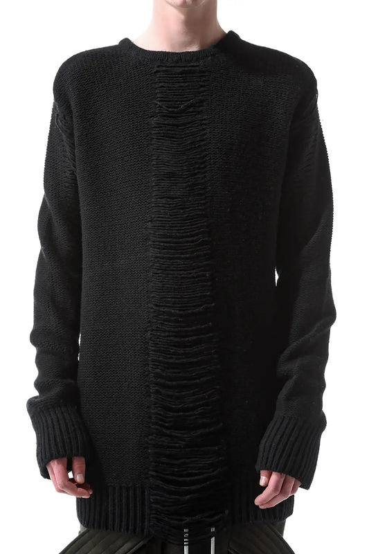 Distressed Merino Wool Knit Pullover Black