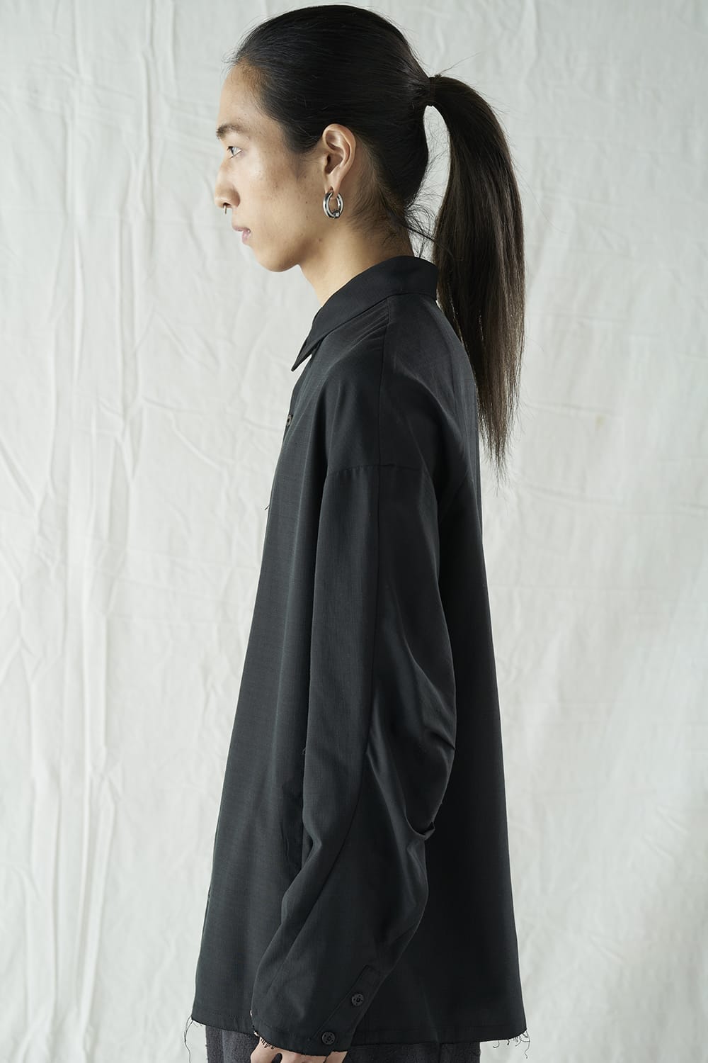 シャツ ルーズフィット サンドブラスト シルク コットン