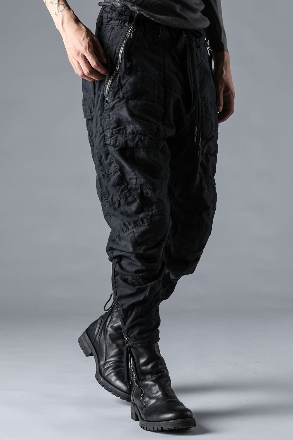 Patchwork Zip Adjustable Tapered Cropped Pants