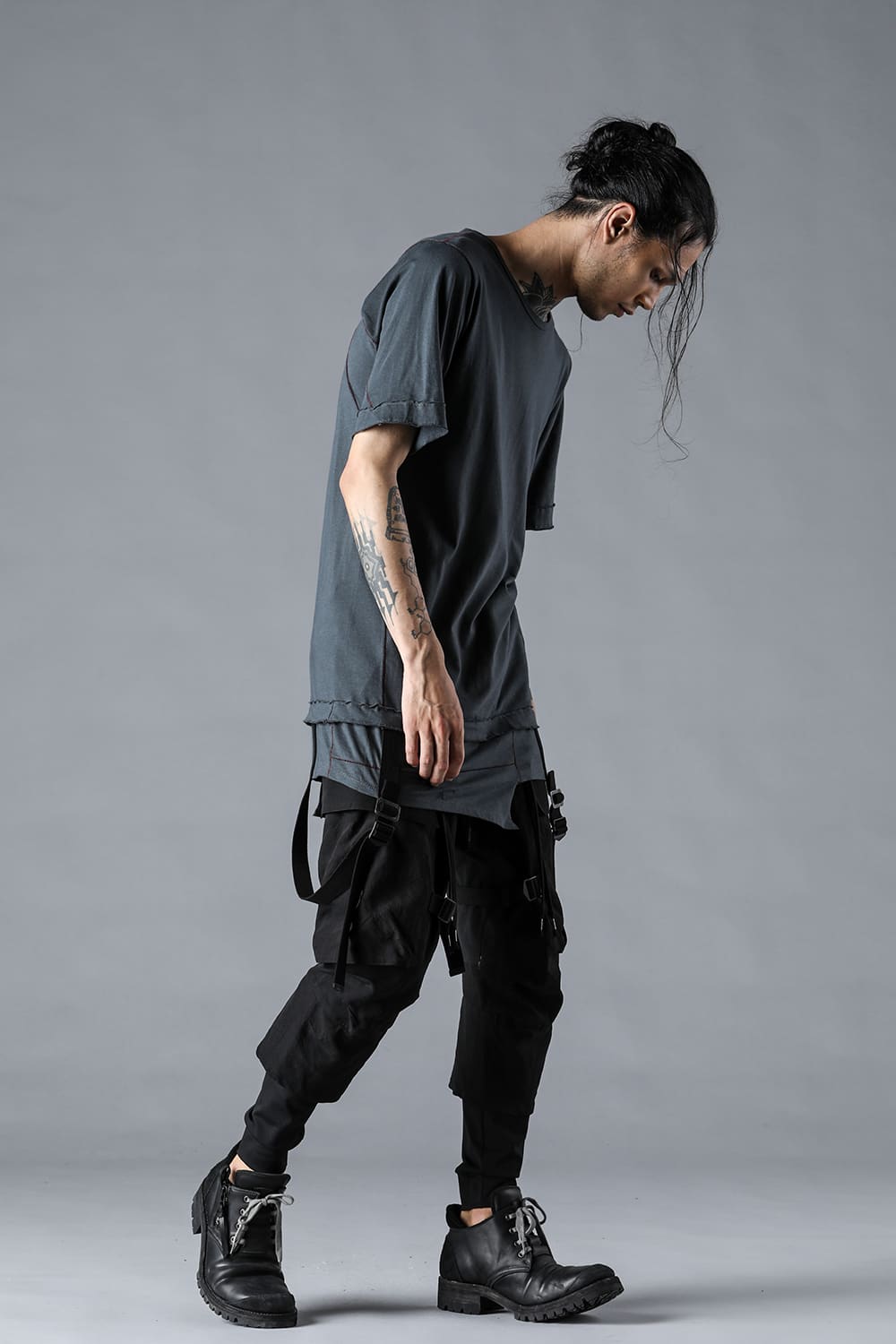 塩縮ワッシャードビーボーダーレイヤードカーゴパンツ