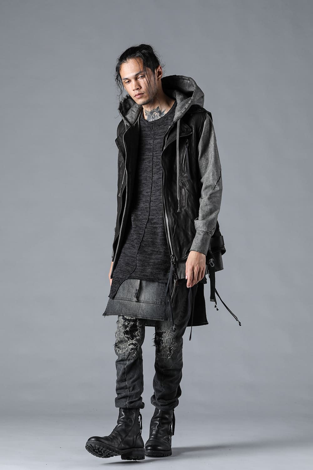 Ink-dyed Dense Knit Hooded Jacket