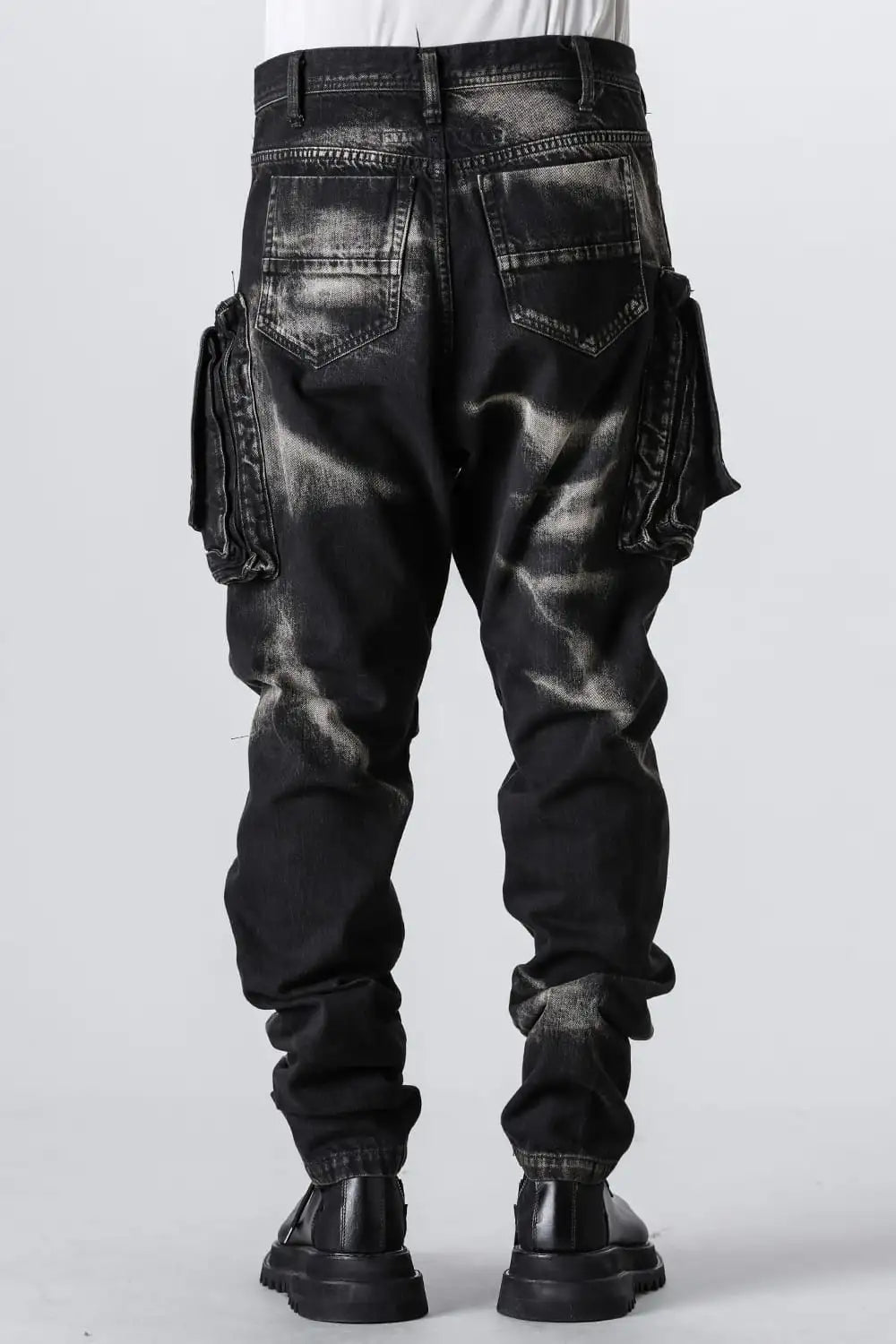 10oz Bleached Denim Wash Cargo Pants Black