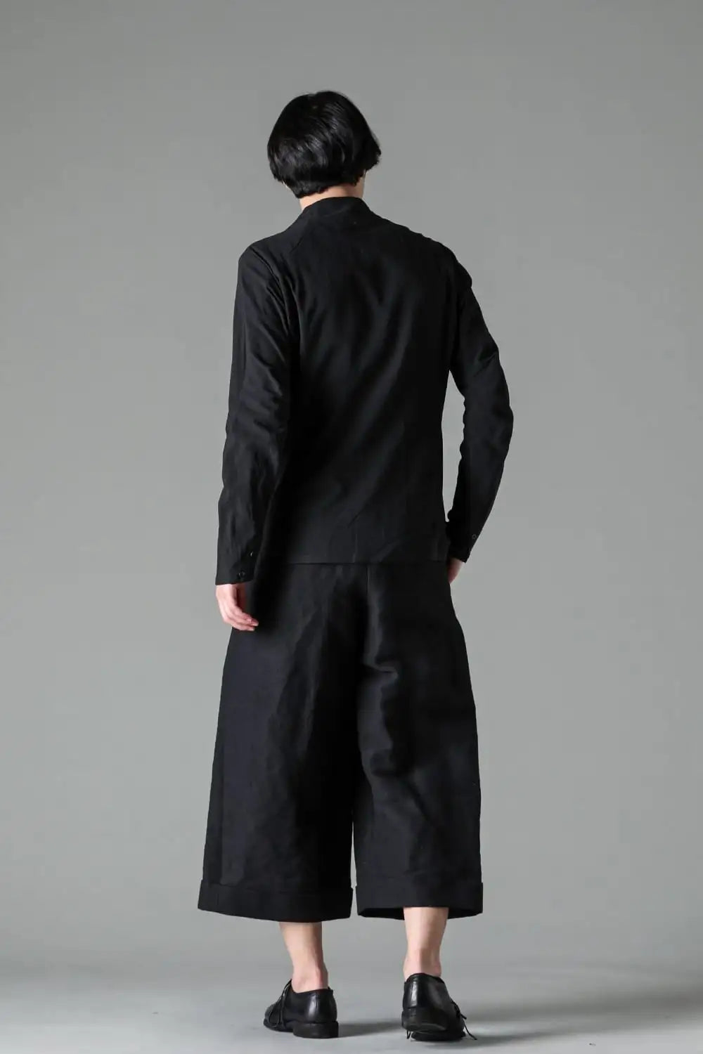 ノーカラーシャツ コットンリネン