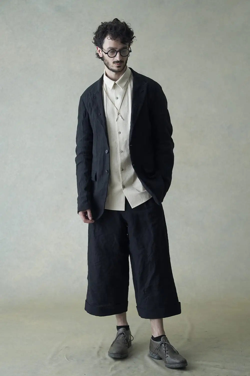 Cropped baggy pants linen / japanese paper