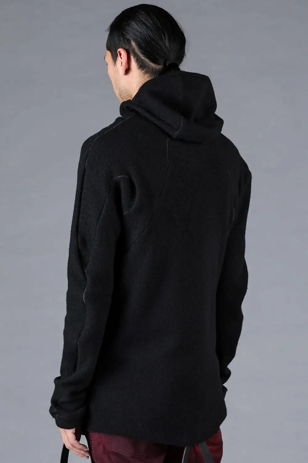 Wool Cotton Knit Balaclava Long Sleeve T-Shirt Black