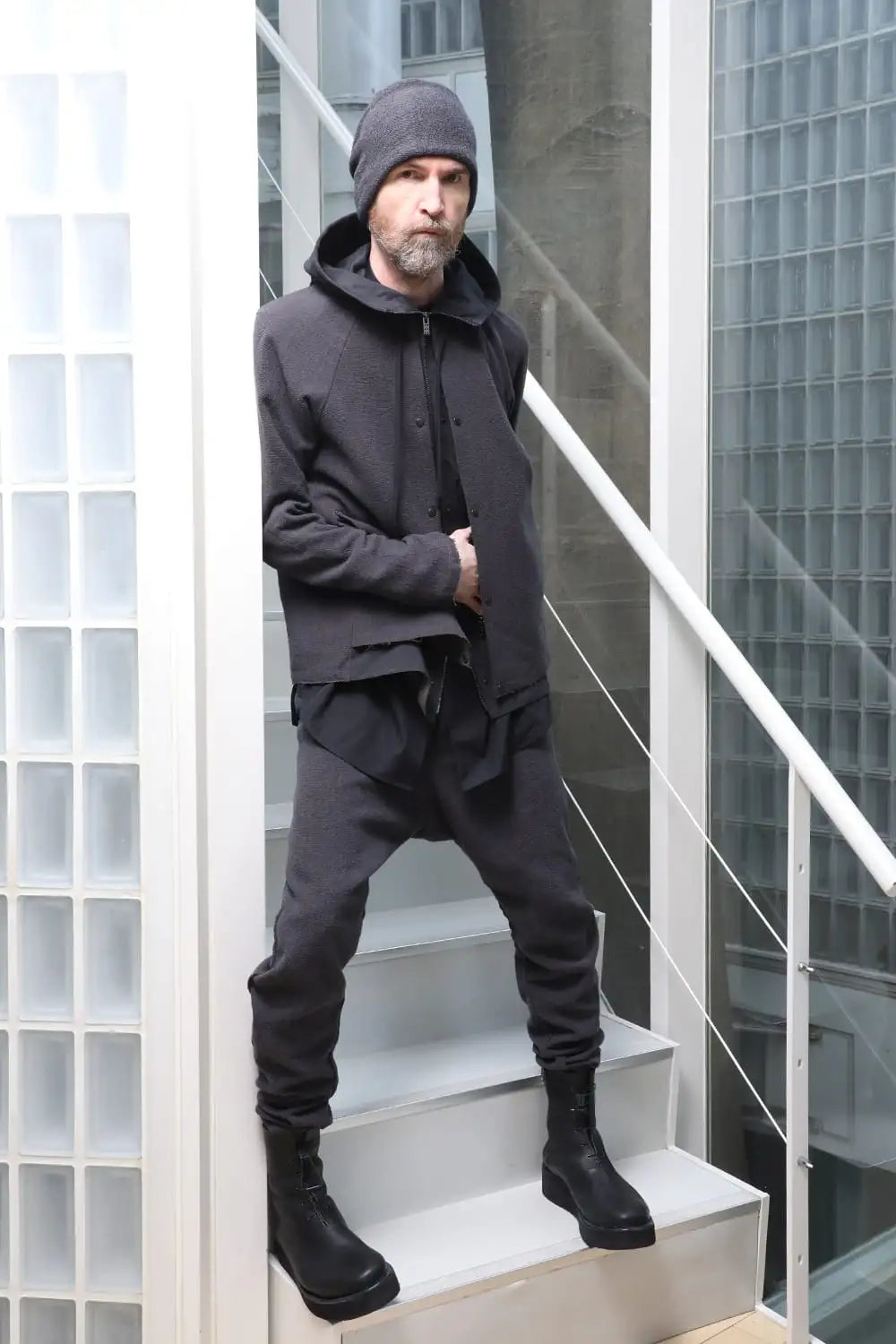 Hooded jacket silk / linen