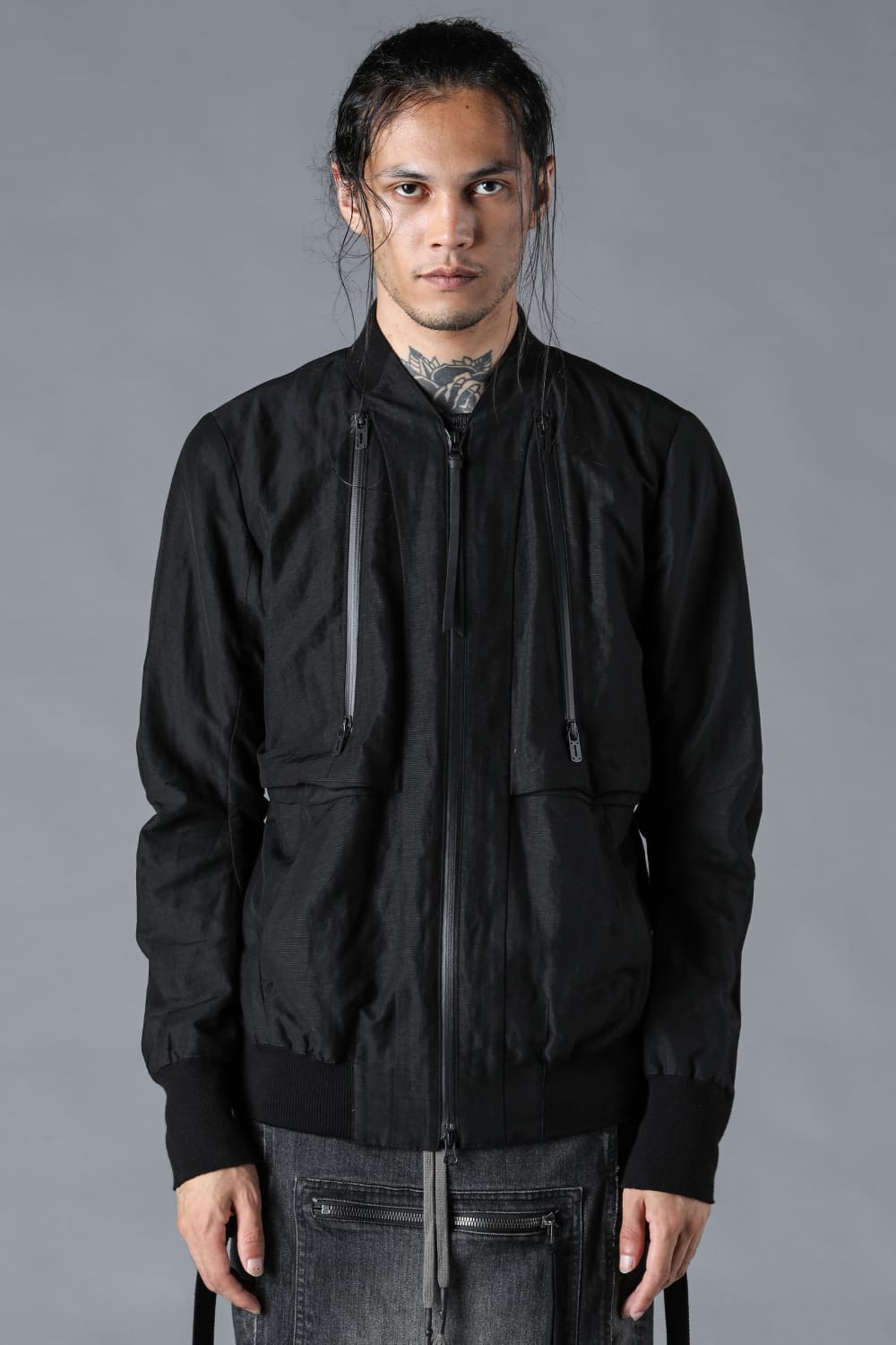Salt-Shrunk Washed Dobby Border Bomber Jacket