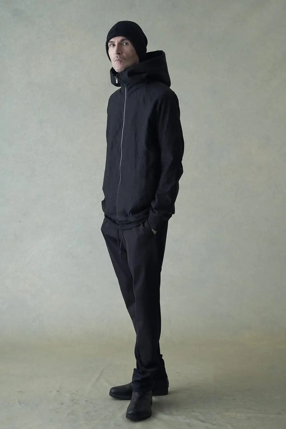 Hooded jacket soft nubuck cow leather