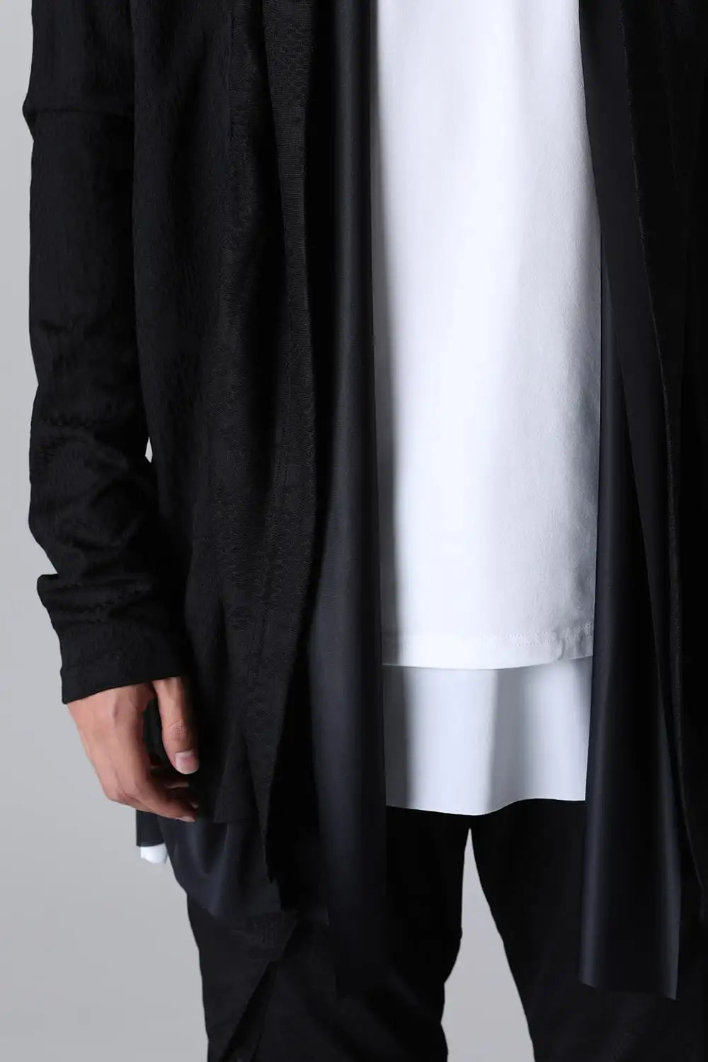 Layered Shawl Cardigan Black&Black
