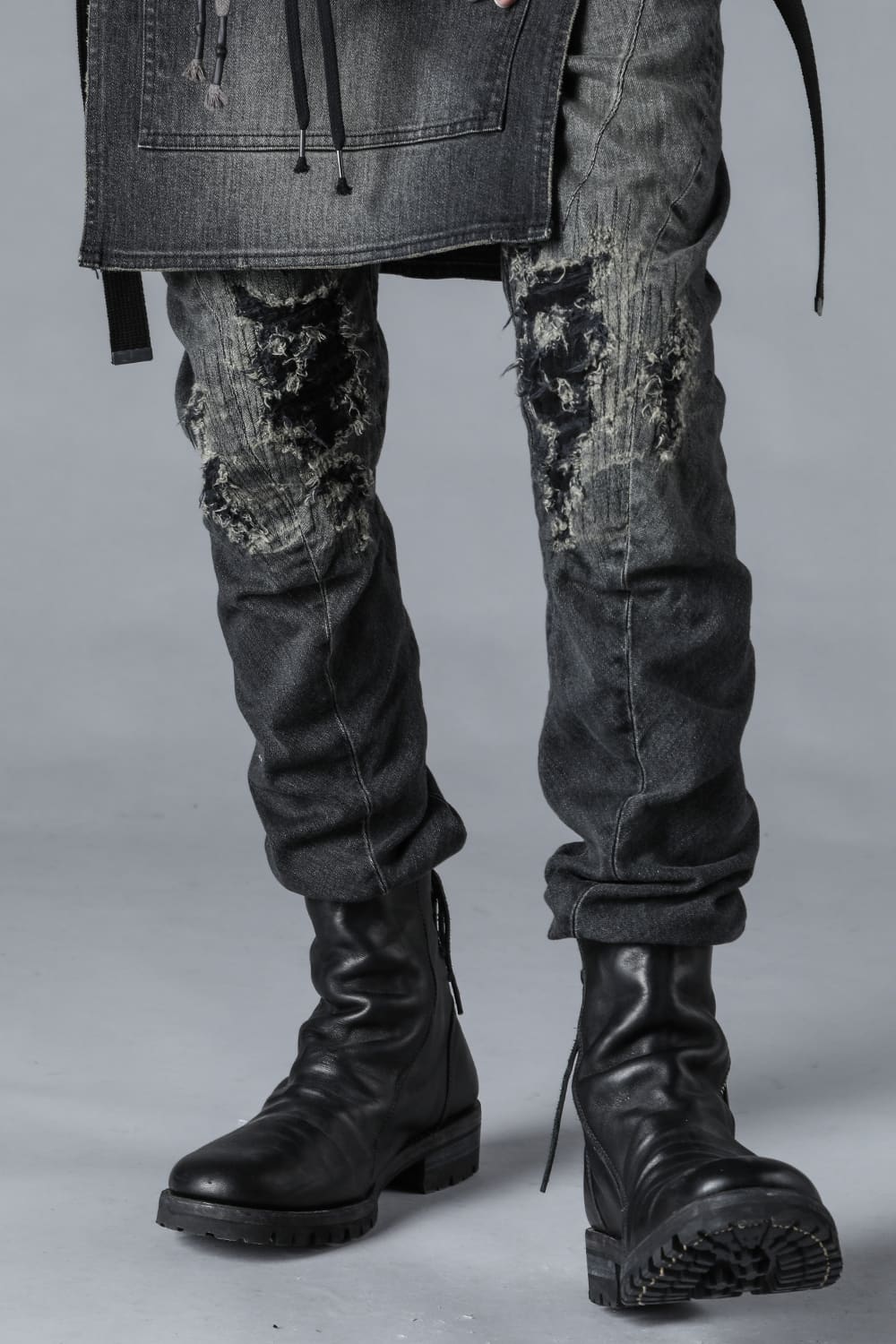 Bum Flap Distressed Denim Drop Crotch Slim Pants