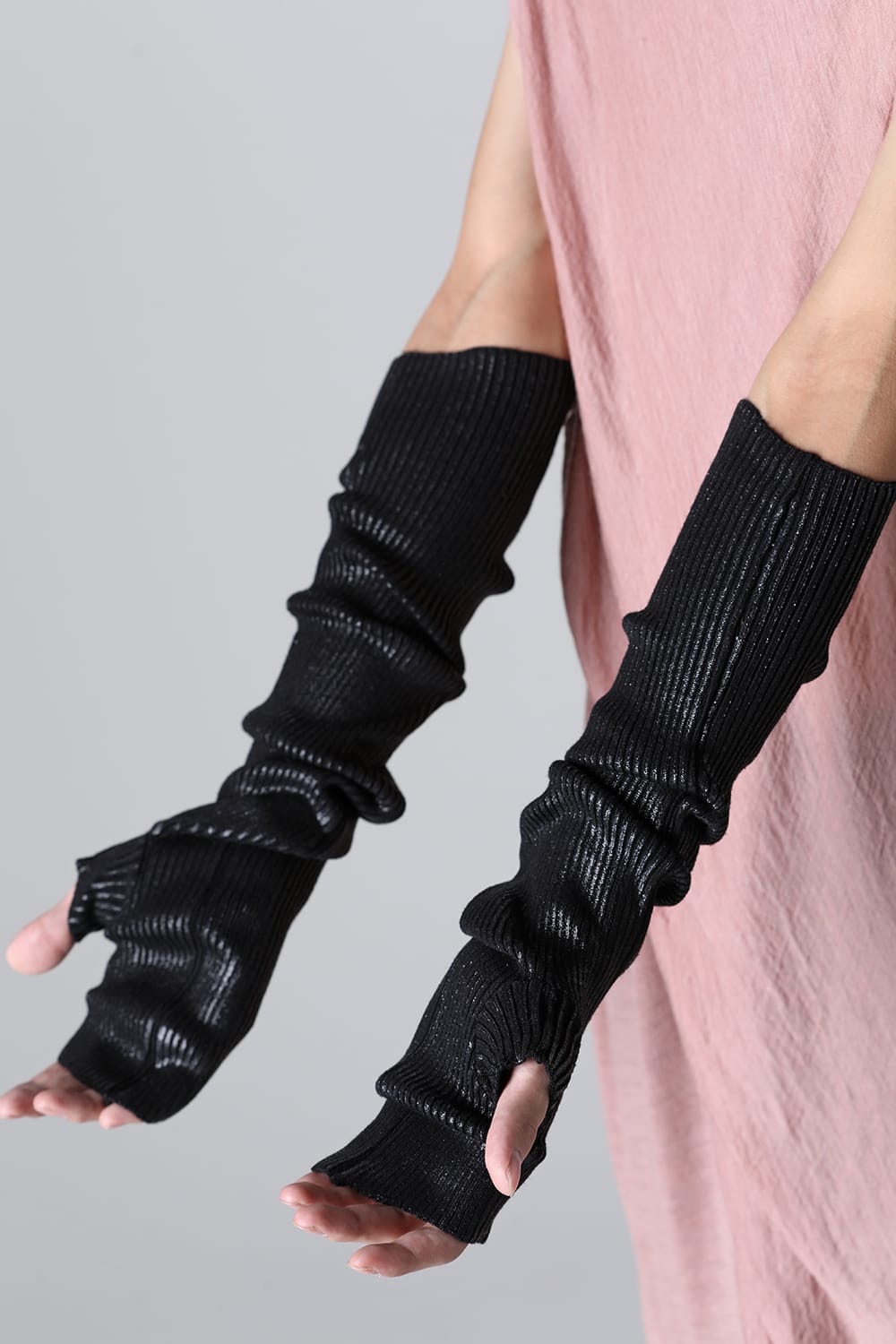 Coated Knit Long Gloves Black