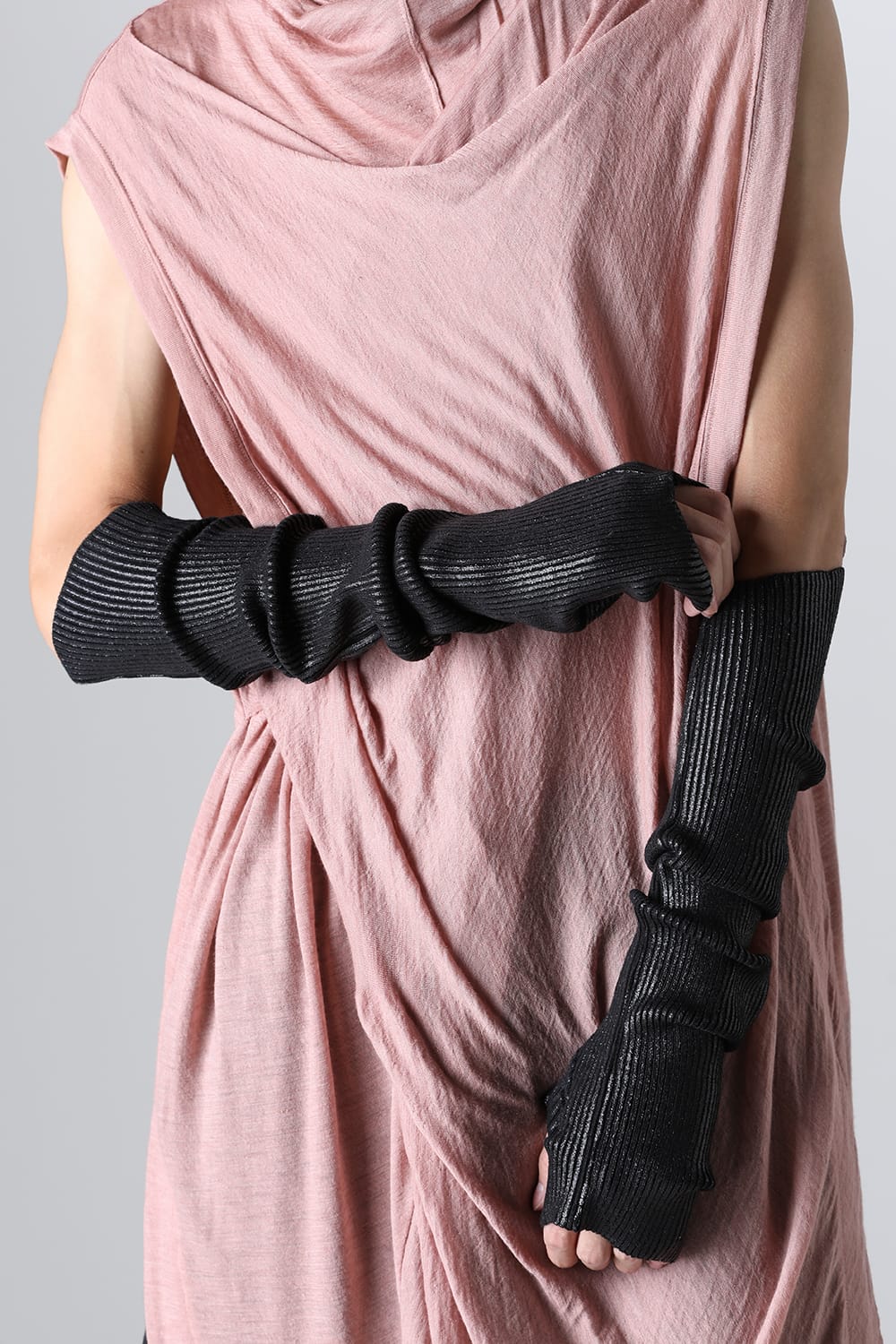 Coated Knit Long Gloves Black