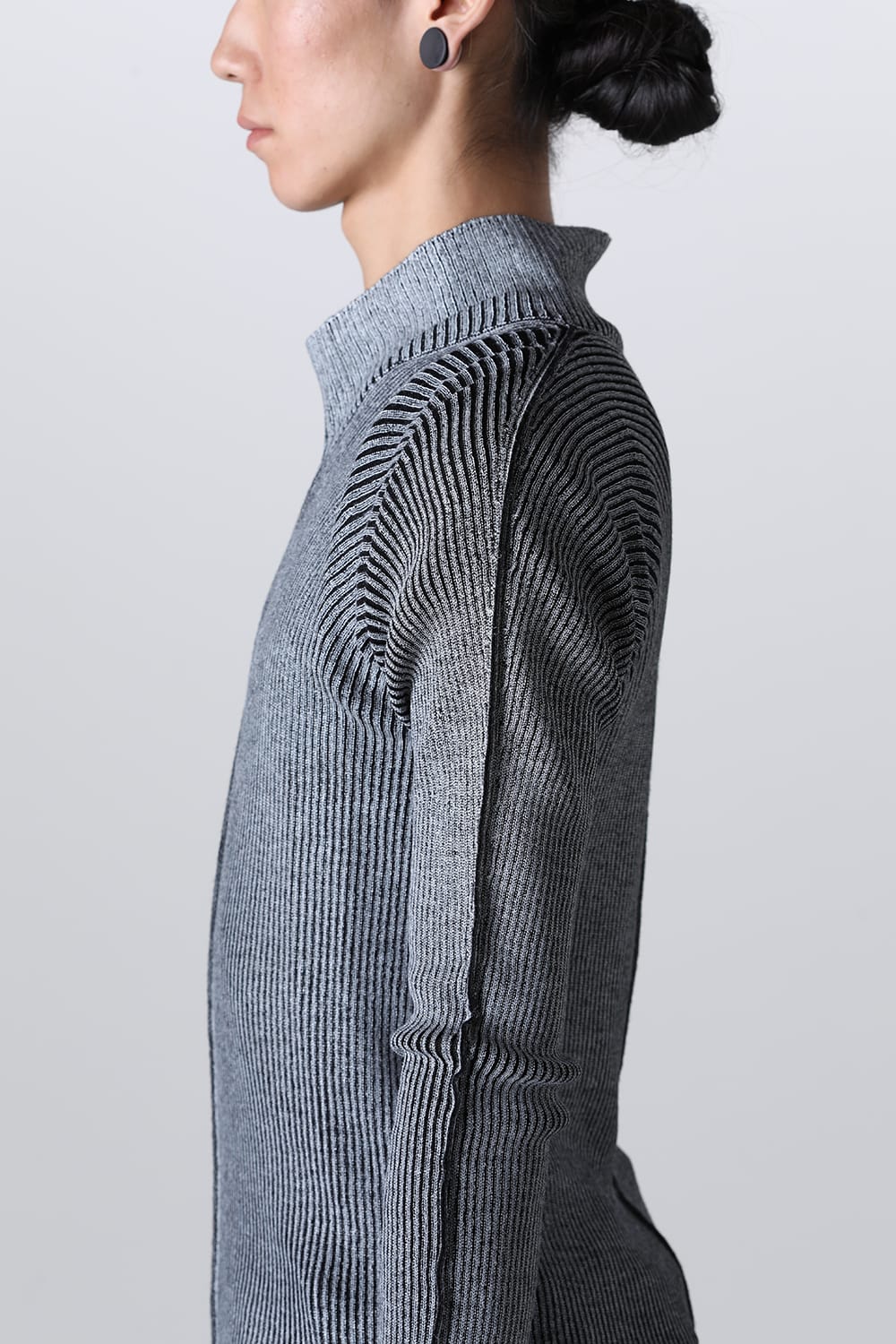 Wool Viscose Coated High Neck Knit OFF × BK