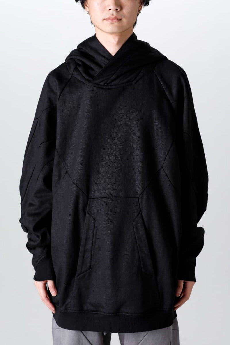 Coated Sweat Seamed Hoodie Black