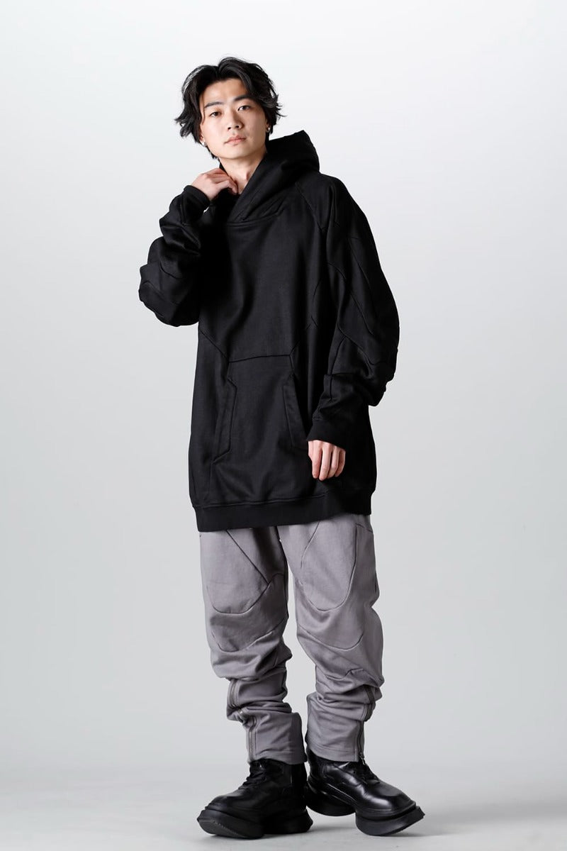 Coated Sweat Seamed Hoodie Black