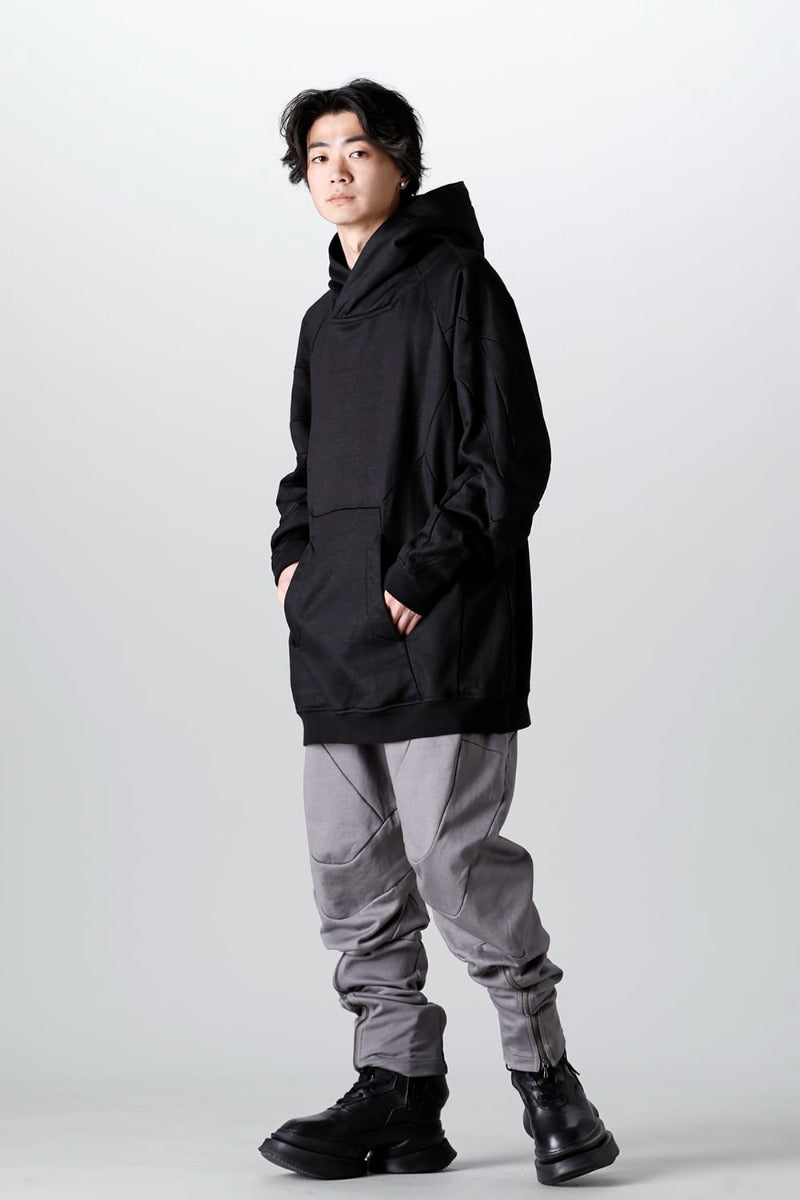 Coated Sweat Seamed Hoodie Black