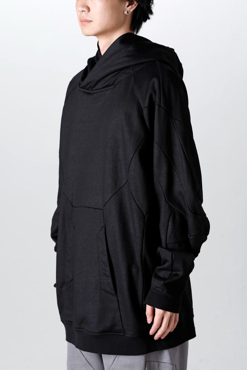 Coated Sweat Seamed Hoodie Black