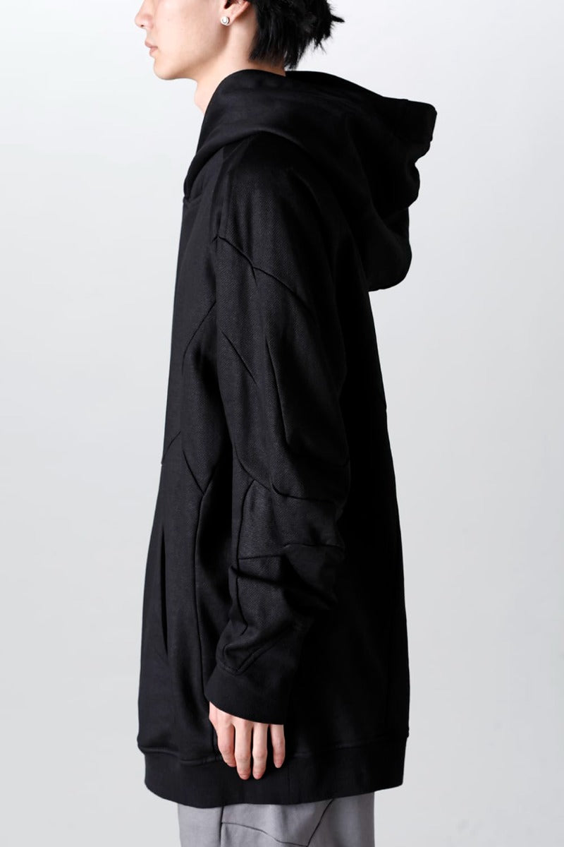 Coated Sweat Seamed Hoodie Black