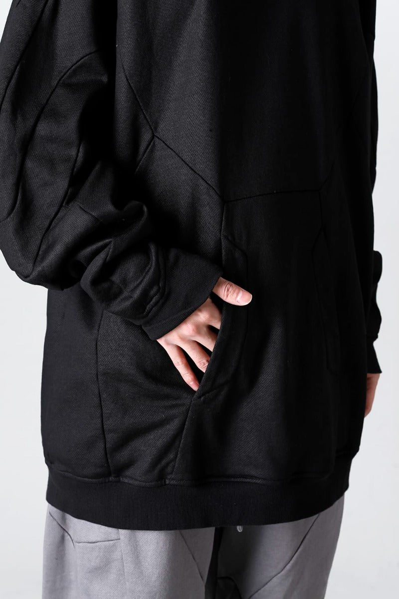 Coated Sweat Seamed Hoodie Black