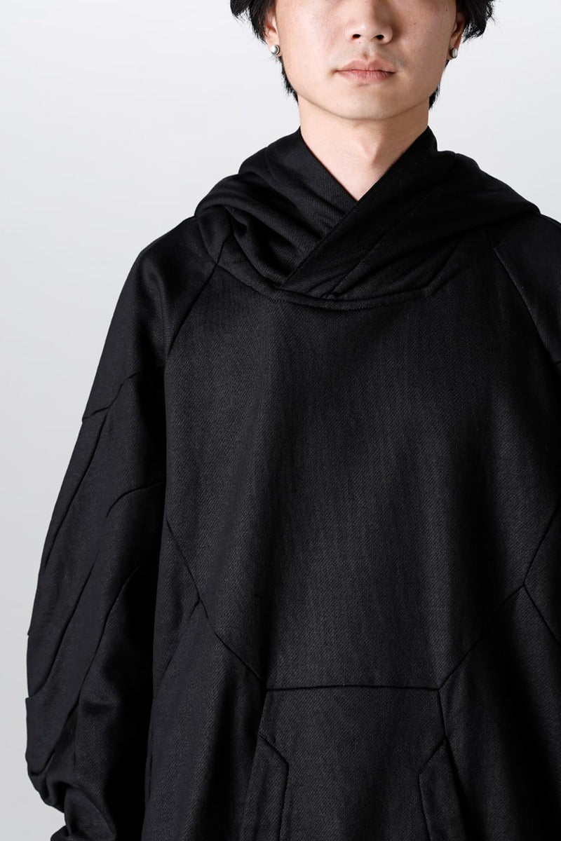 Coated Sweat Seamed Hoodie Black