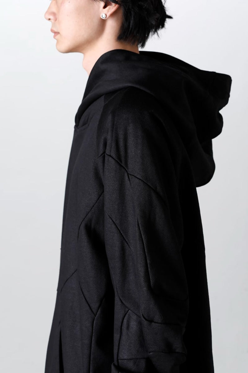 Coated Sweat Seamed Hoodie Black