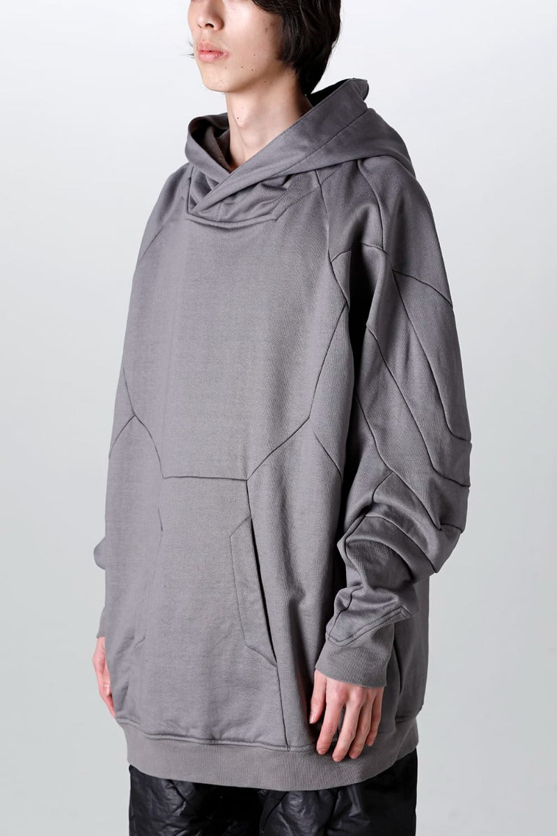 Coated Sweat Seamed Hoodie Gray