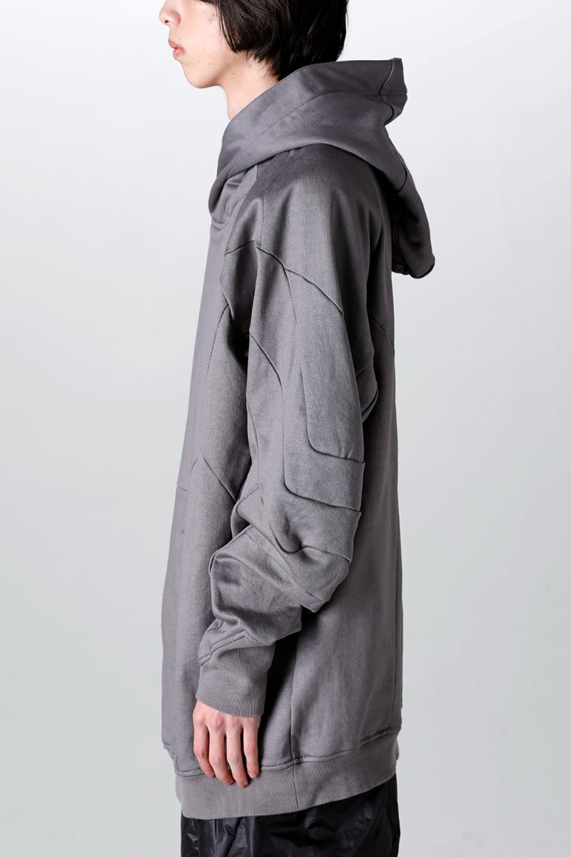 Coated Sweat Seamed Hoodie Gray