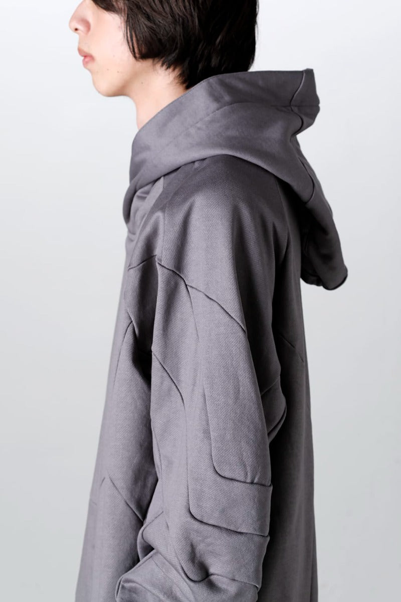 Coated Sweat Seamed Hoodie Gray