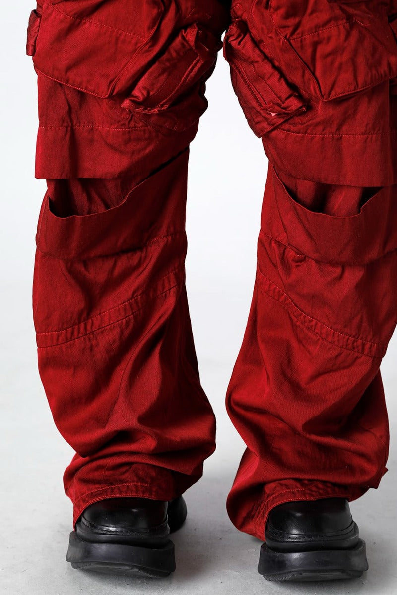 Military Cargo Wide Pants Red