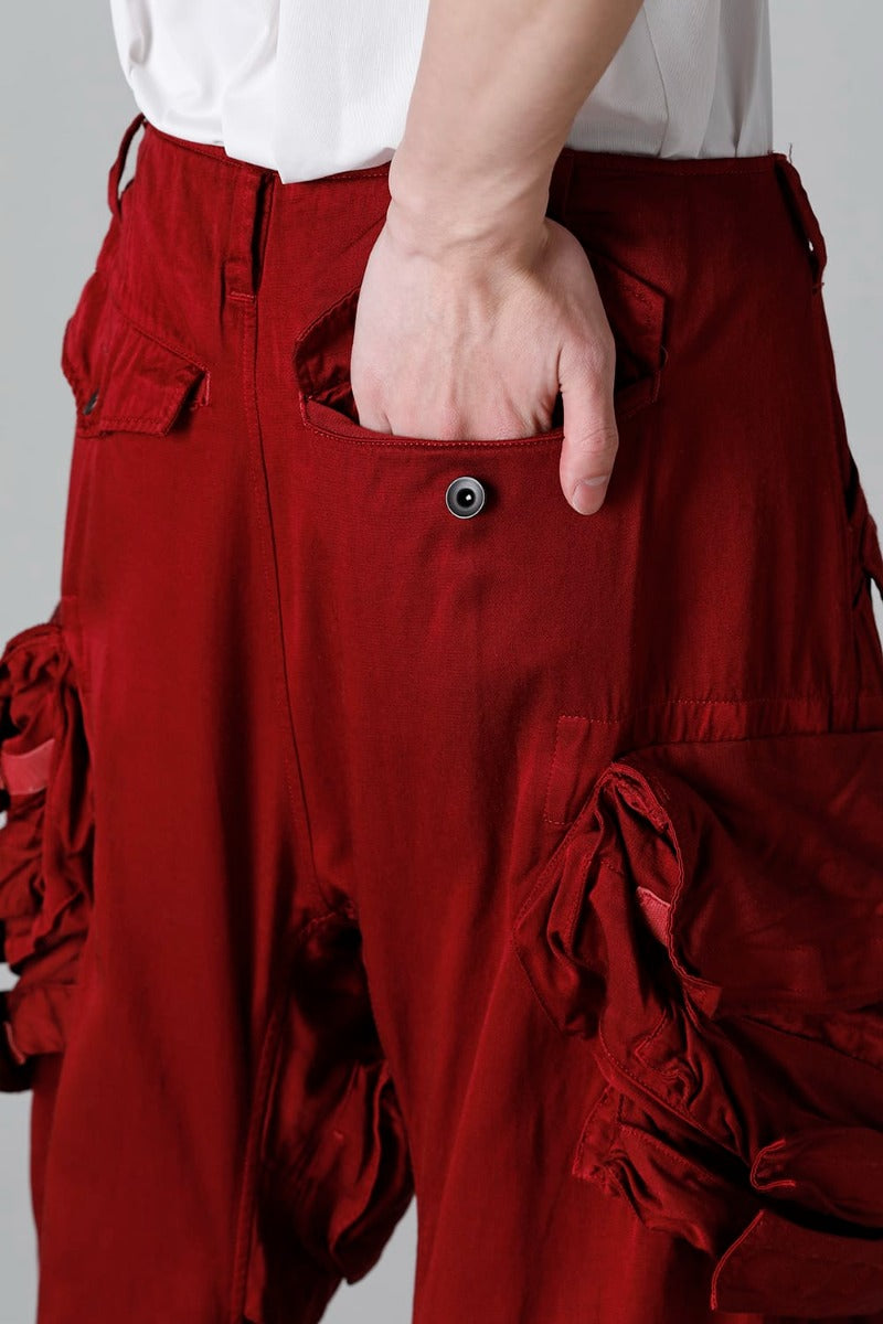 Military Cargo Wide Pants Red