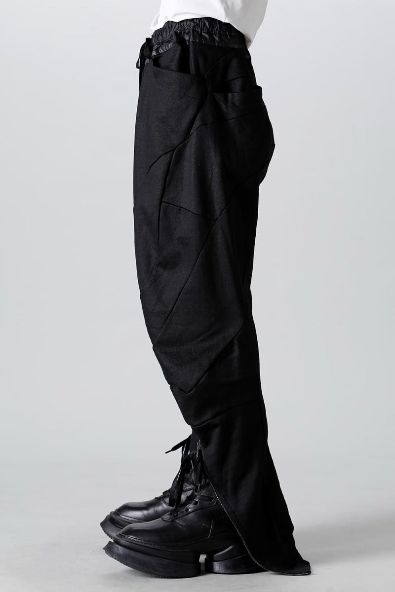 Coated Sweat Front Zip Seamed Pants Black