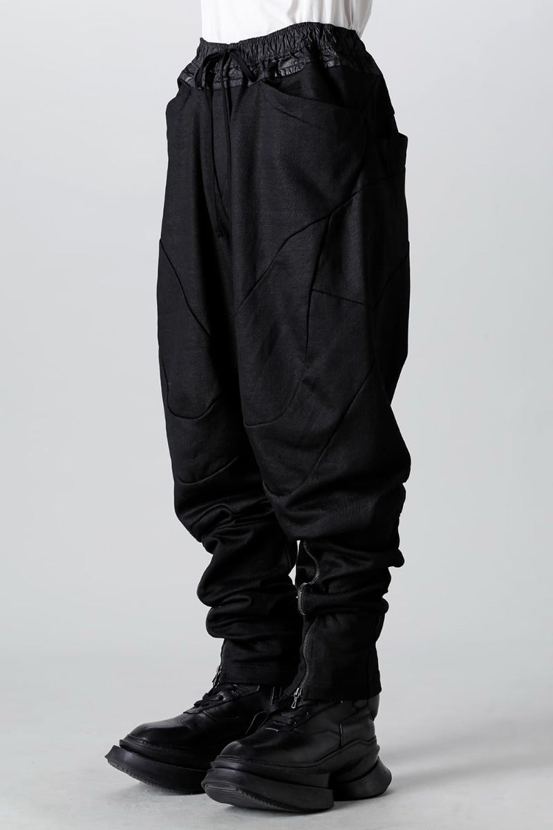 Coated Sweat Front Zip Seamed Pants Black