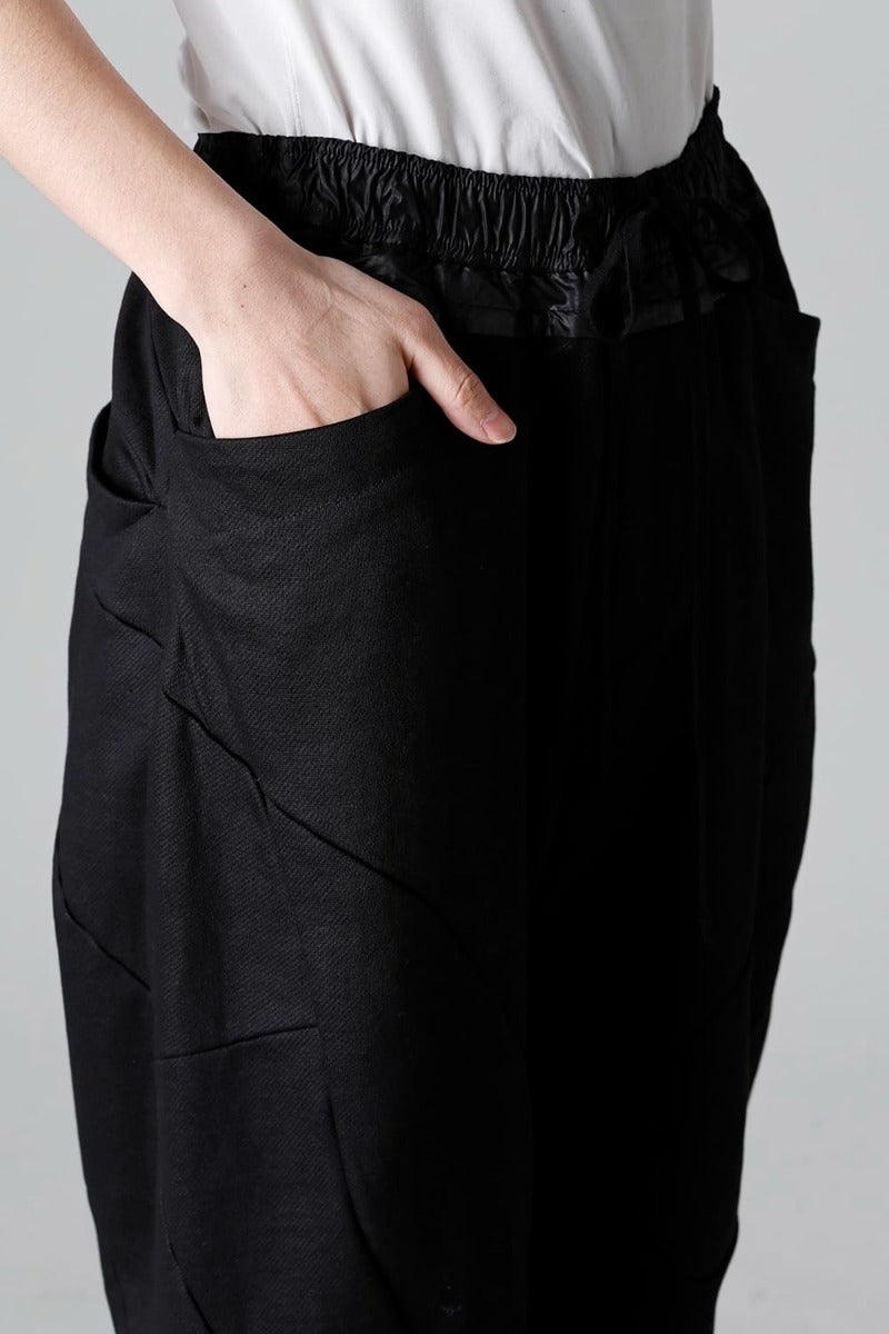 Coated Sweat Front Zip Seamed Pants Black