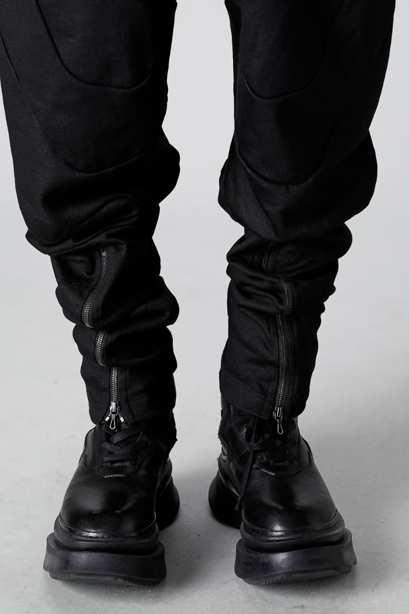 Coated Sweat Front Zip Seamed Pants Black